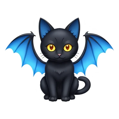 black cat with blue bat wings and glowing yellow eyes sticker