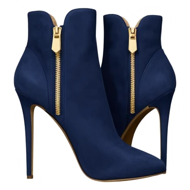 Hyper Realistic, Michael Kors navy blue suede, both pairs of stiletto ankle bootie boots, detailed gold zipper sticker