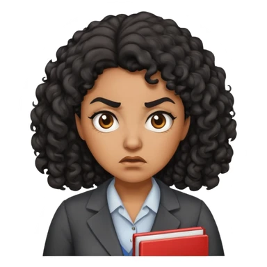 An angry female teacher with brown skin, black curly hair, and slightly chubby sticker