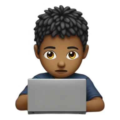 sad kid pointing at computer sticker