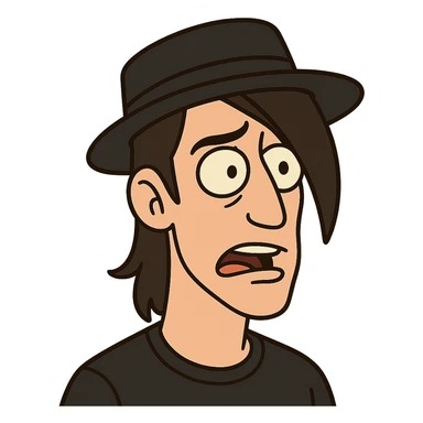 male face with a black hat and long side bangs, cartoon style sticker