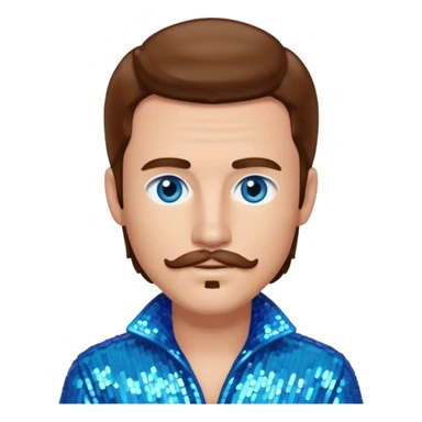 Benson Boone (b.2002), Pop Singer with blue eyes, brown long hair and thin mustache, icy blue sequin outfit sticker