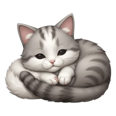 grey and white small cat with eyes closed lying down upside down with its head resting on its paw sticker