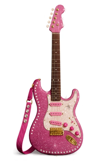 pink kpop idol stage guitar, sparkly and fashionable sticker