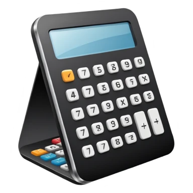 Minimalistic flat vector icon, iOS style, thin black contour on white background. Calculator and geometric shapes (triangle, circle). No text, no shadows. sticker