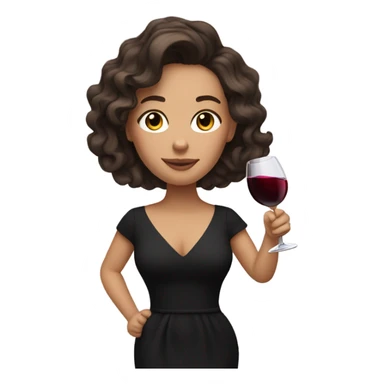 white girl with wavy brunette hair, holding a glass of wine while wearing a black dress sticker