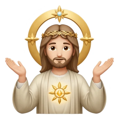 Christ Guardian of Mind, serene radiant figure with gentle halo, hands raised in gesture of protection, surrounded by soft light and subtle symbols of wisdom, iOS emoji style sticker