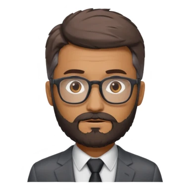 Create a figure that reflects an experienced entrepenurr but who has professional and elegant clothing, close-cropped hair, grey glasses, brown eyes and an unkempt beard  sticker