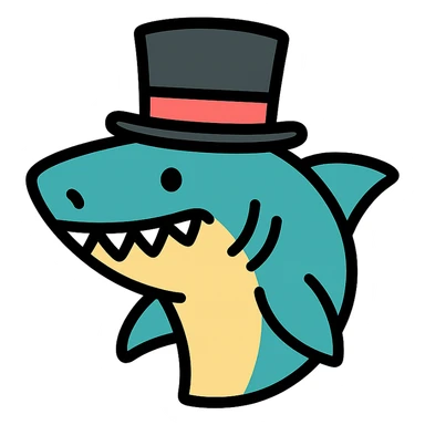 shark wearing a top hat, color icon sticker