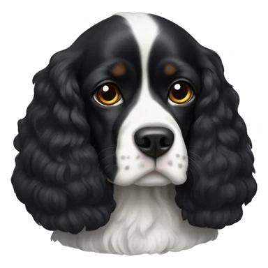 Small completely black king spaniel with white on chest sticker