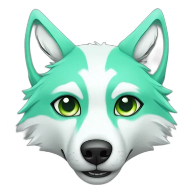 light green turquoise and white wolf with green eyes and one eye is grey and dead sticker