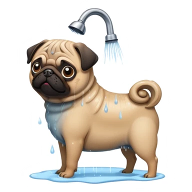 Pug taking shower  sticker