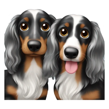 Two long hair black merle dachshunds together  sticker