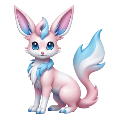 Feral Rare Fantasy cute realistic adorable pastel pink light-blue white iridescent Sylveon-Vernid-Sergal-hybrid by LiLaiRa, markings, tufted ears, full body sticker