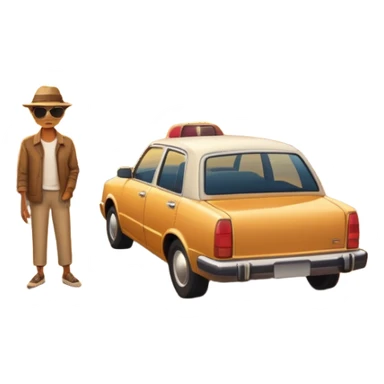 A parked car rests on the side of a long with a person outside , empty road stretching toward a golden sunset. The sky glows with warm colors, and the landscape ahead feels open, peaceful, and full of promise. sticker