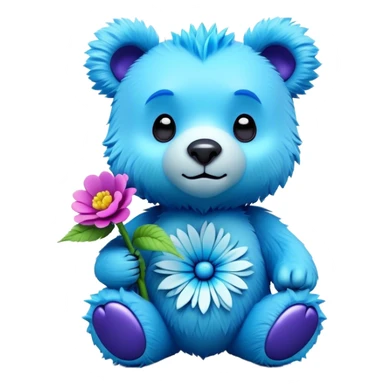 3D, adorable little Pixar style blue neon punk bear with a flower, ultra detailed, each lash, eye, and strand of fur is shown in stunning detail as though captured in a timeless photograph, rich textures, visually rich, so lifelike it feels like it could leap off the page at any moment sticker