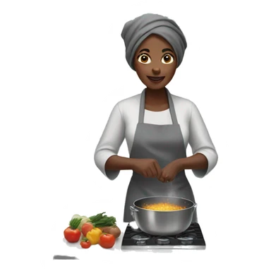 Black woman cooking in kitchen in a gray robe sticker
