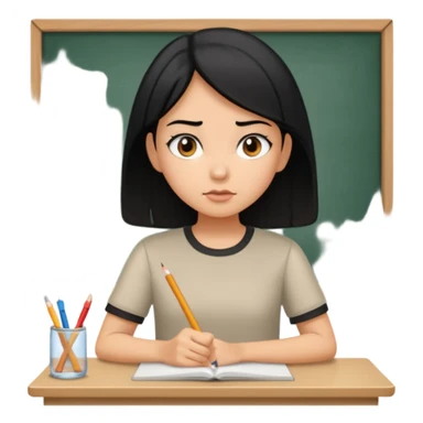 girl with black hair in short sleeves focusing in class sticker