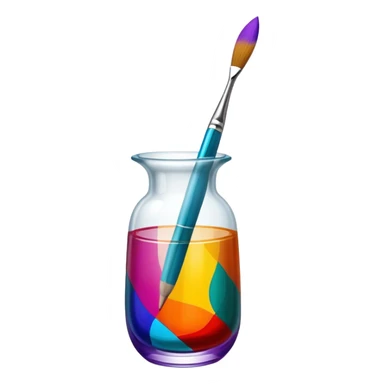 Glass painting icon, hand-painted colorful patterns on a glass surface, visible fine paintbrush and glass object like a vase or decorative plate, bright vibrant colors, no finished artwork, just the painting process, minimalistic style, clean lines, transparent background. sticker
