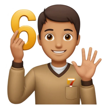 man holding 6️⃣ above the lefthand and 7️⃣ above the right hand sticker