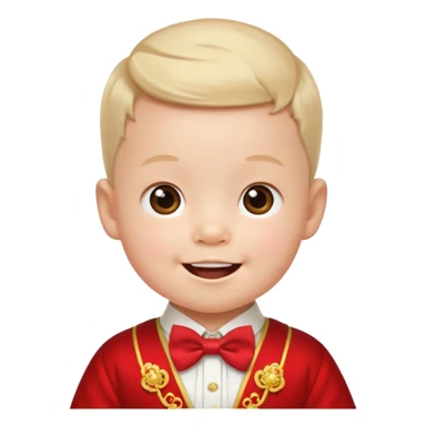 baby guy, pacifier, wearing chinese royal ancient custome, red bow tie sticker