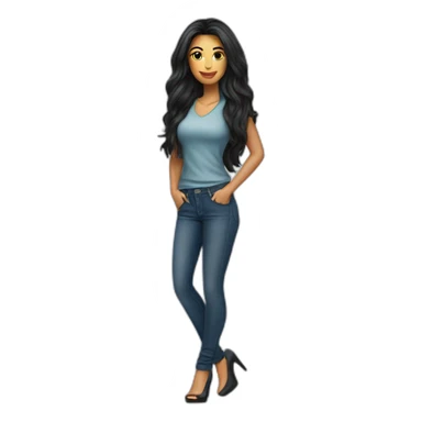 Brazilian Woman with long black hair dressing jeans with Tshirt in high heels sticker