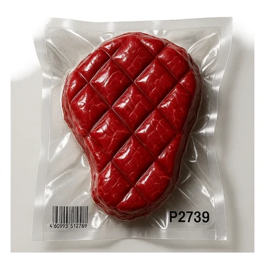 meat steak with diamond texture, shiny and inflated, vacuum-sealed style sticker