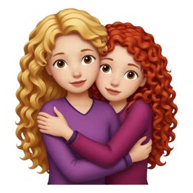 A girl with long blonde hair hugging a girl with red curly hair  sticker