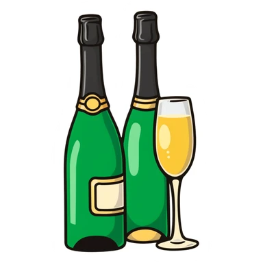 cartoon sticker of a champagne bottle and glass sticker