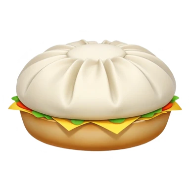 Steamed stuffed bun Baozi with visible pleated top, simplified emoji style with bold outlines and bright colors, cartoon style Chinese street snack sticker