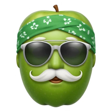 apple with white mustache and sunglasses and wearing bandana sticker