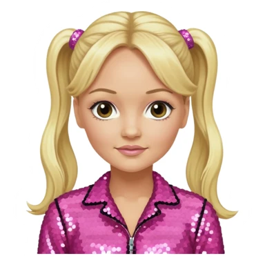 Emma Bunton from Spice Girls with long blonde two high ponytail hair, pink sequin outfit sticker