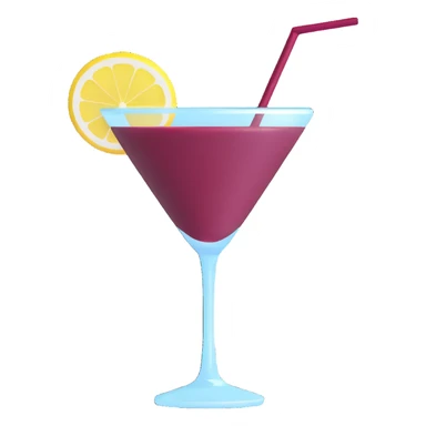 3D emoji style cocktail glass with burgundy drink and a lemon twist garnish sticker