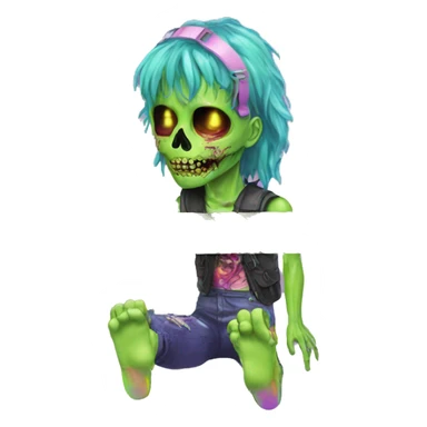 .Zombie_ Vaporwave black holographic oilslick zombie unicorn yellow caution tape sticker