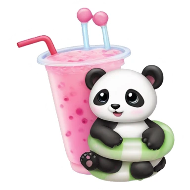 Bubble tea with a tiny miniature panda lounging on a itty bitty swim tube sticker