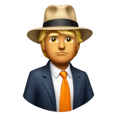 Donald Trump with a fedora and a orange suit sticker