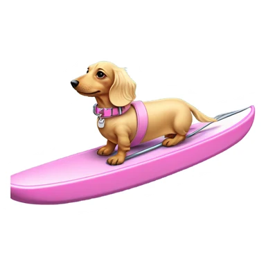 Long haired miniature dachshund cream colour with pink collar on waterskis sticker