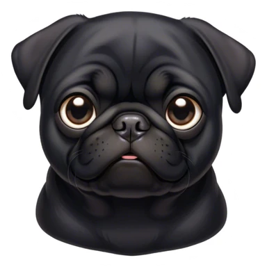 Cinematic Noble Black Pug Portrait Emoji, Poised and regal, with a compact, sturdy build and a sleek, shiny pure black coat, deep-set soulful dark eyes, Simplified yet sharp and sophisticated features, highly detailed, glowing with a soft, dignified glow, high shine, intelligent and spirited, stylized with an air of confidence, focused and attentive, soft glowing outline, capturing the essence of a watchful and commanding companion, so majestic it feels as though it could prance out of the screen with effortless authority! sticker