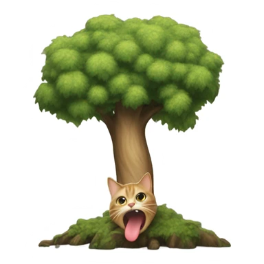 cat with very long tongue being eaten by a tree sticker