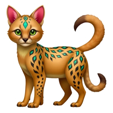 Colorful cute adorable tropical exotic fruity kiwi-green lemony rosy neon-red Caracal-Cheetah-Civet-Trico-fusion-hybrid-animal-creature, full body, with tribal tattoos sticker