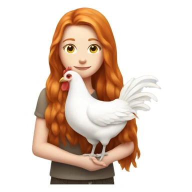 Ginger girl with Long hair and a white hen inside her Arms  sticker
