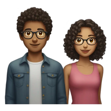 a couple of teenagers with glasses, the girl has curly hair and the boy has short hair sticker