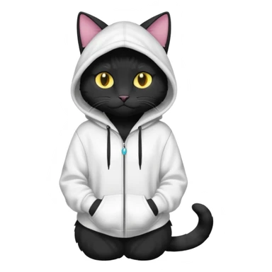 Black cat wearing a white hoodie fursona (full body) sticker