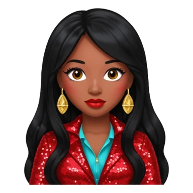 Tiffany Pollard with long black hair, red sequin outfit sticker