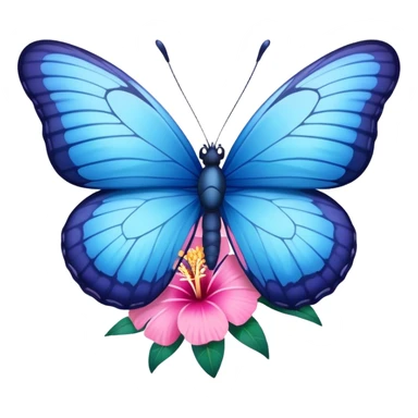 blue butterfly on a pink hawaiian flower sticker