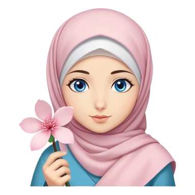 Turkish beautiful finish Konya girl blue eyes with hijab islamic dress and had on her hand sakura sticker