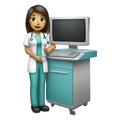 nurse attendant with a computer sticker