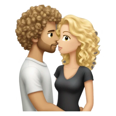 curly wavy hair hunk white man with scruff kissing pretty blonde woman sticker