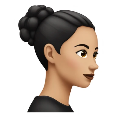 side profile of white girl with black ponytail and black blush sticker
