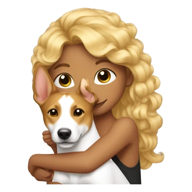 girl with curly blonde hair hugging basenji sticker